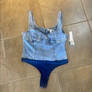 NEW Culpos X INC Denim Thong Bodysuit! Size 14
